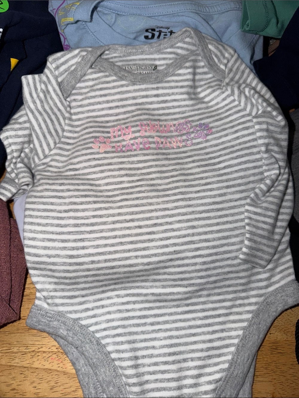 Striped Gray & White Baby One-Piece Bodysuit with Pink Accent